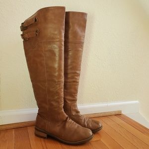 Over the Knee High Brown Faux Leather Boots
